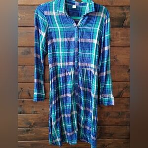 Old Navy Blue and Green Plaid Long Sleeve Dress